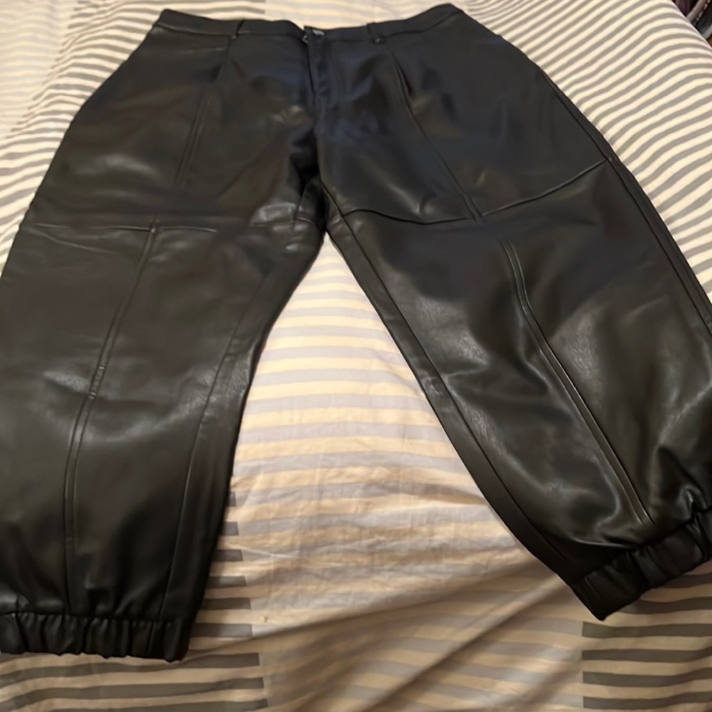 Zara black pleather balloon joggers